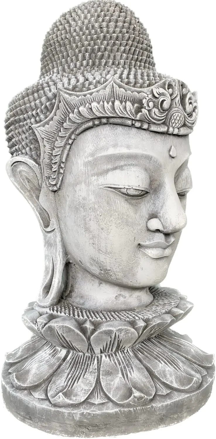  Product image 4 of the product “Champa - Buddha Head on Lotus bud, 50cm H | cast stone ”